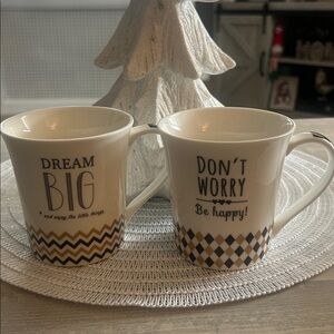 Inspirational 10 oz Ceramic Mug Set - Gold & Black, NWOT